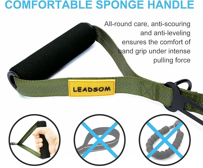 6FT Highly Reflective Heavy Duty Elastic Bungee Medium and Large Dog Leash Shock Absorbing with Comfortable Padded Handle and Traffic Handle Suitable for Training