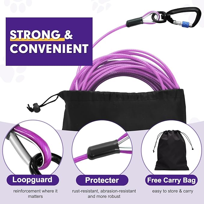 Snagle Paw Heavy Duty Long Dog Leads for Yard 150FT-1000LBS Break Strength,Dog Tie Out Cable with Swivel Lockable Hook & Spring,Chew Proof Dog Chain for Outside,Dog Run Cable for Medium Large Dogs