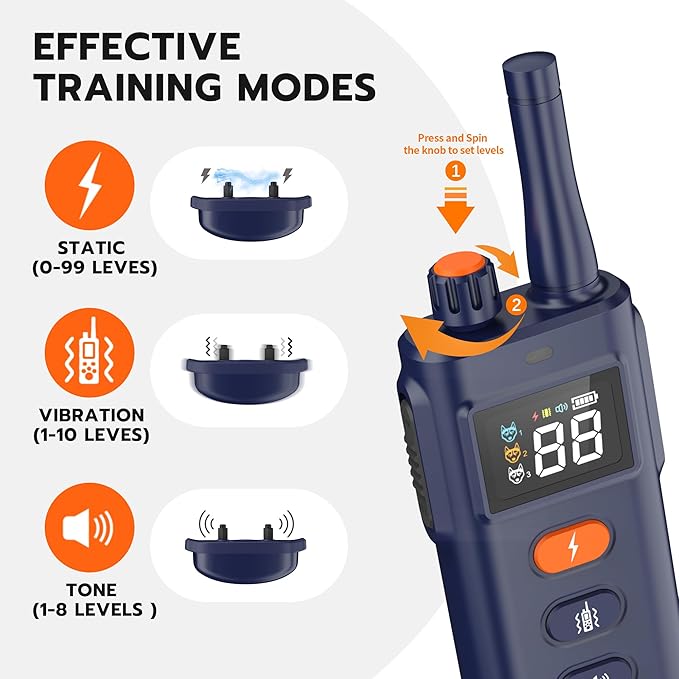 Dog Shock Collar with Remote Control - 3000Ft Dog Training Collar for 15-100lbs Small Medium Large Dogs, Adjustable IPX7 E Collar Beep Shock Vibration Modes with Flash Light