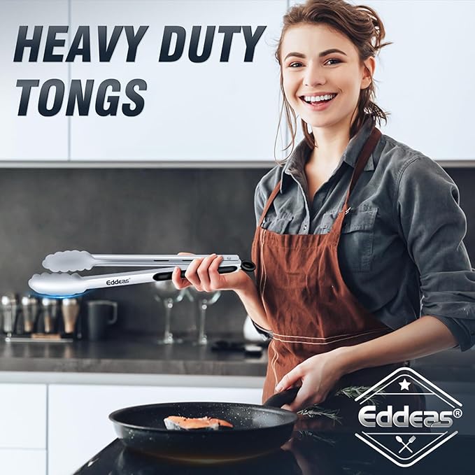 4 Pack Tongs For Cooking, Heat Resistant 600 Degrees 9",12" Stainless Steel Locking Metal Tong & 9",12" Kitchen Tongs with Silicone Tips, Non-Slip Food Silicone Tong, Heavy Duty, Non-Stick