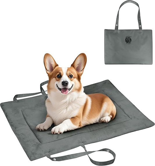 Kritter Planet Waterproof Foldable Dog Bed Pad for Camping & Travel, Portable Roll-Up Dog Bed Car Seat Pet Cushion Mat with Handles for Medium & Large Dogs, Indoor & Outdoor Use