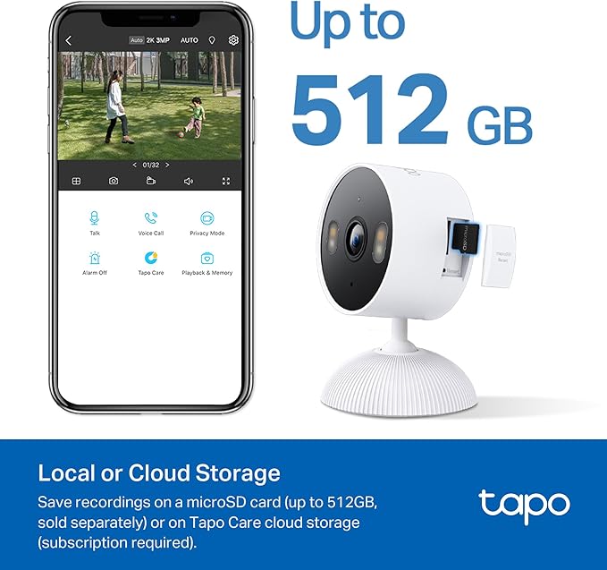 Tapo 2K 3MP Indoor/Outdoor Security Camera - Free Person/Motion/Baby Cry Detection, Color Night Vision, IP65 Weatherproof, SD/Cloud Storage, Works w/Alexa & Google Home, HybridCam (2-Pack)