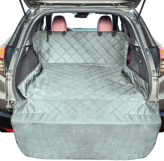 F-color SUV Cargo Liner for Dogs, Water Resistant Pet Cargo Cover Dog Seat Cover Mat for SUVs Sedans Vans with Bumper Flap Protector, Non-Slip, Large Size Universal Fit, Grey