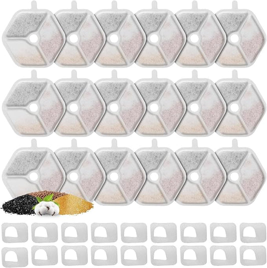 18 Packs Replacement Filters and Sponges for 152oz/4.5L Wireless Cat Water Fountain, ZEKIRY Cat Water Fountain Filters, 5-Layer Filtration System Pet Fountain Filters