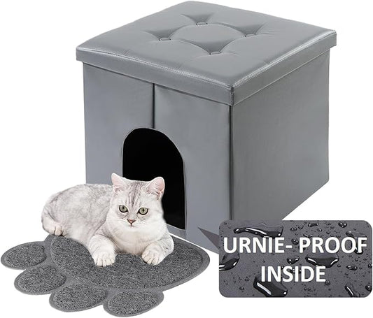 MEEXPAWS Cat Litter Box Enclosure Furniture Hidden, Cat Washroom Bench Storage Cabinet Small 19.7'' x 19.7'' x 19.7''| Dog Proof | Waterproof Inside | Easy Clean | Easy Assembly | Odor Control(Grey)