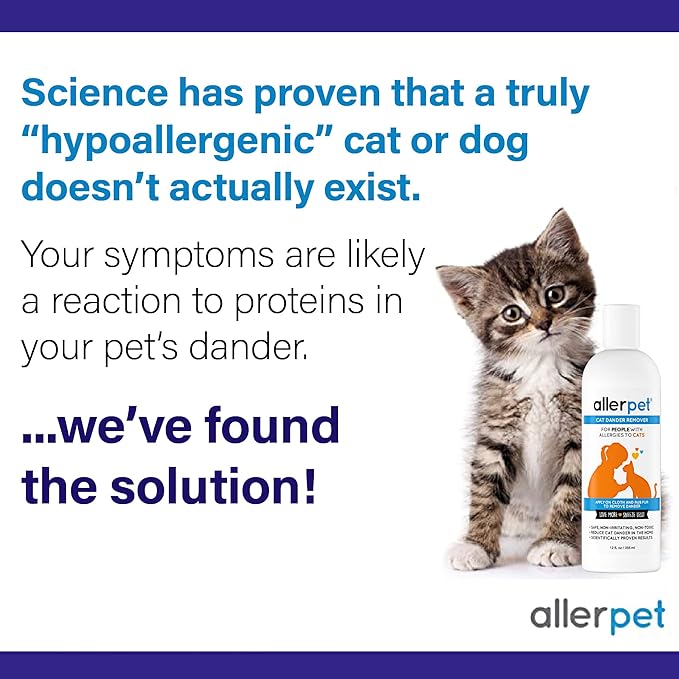 Allerpet Aloe Vera Free Cat Dander Remover - Pet Dander Allergy Relief, Natural & Safe Allergy Relief for Cats and Humans, Soothing Chamomile & Rosemary, Made in USA (12 oz)