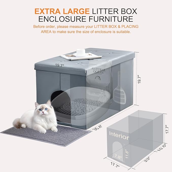 MEEXPAWS Cat Litter Box Enclosure Furniture Hidden, Cat Washroom Bench Storage Cabinet | Extra Large 35.4'' x 19.7'' x 19.7''| Dog Proof | Waterproof Inside/Easy Clean | Easy Assembly | Odor Control