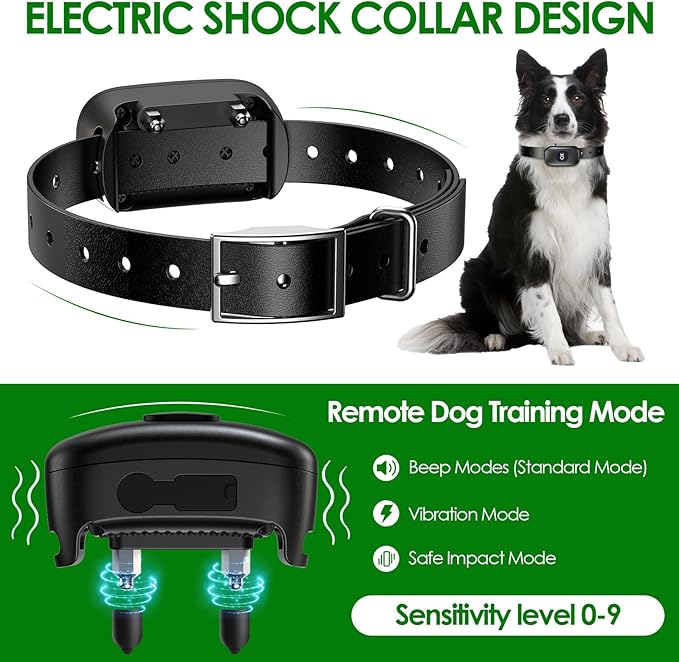 2 in 1 Wireless Dog Fence & Remote Training Collar, Pet Containment System with Adjustable Radius Range 16ft to 393ft, Waterproof & Rechargeable Training Collar Receivers for All Dogs (Black)