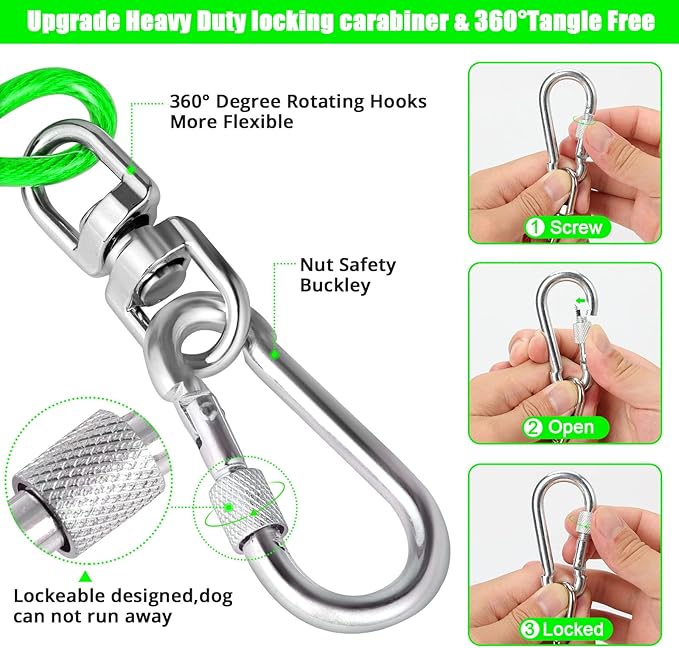 jenico Dog Tie Out Cable - 25ft Dog Lead for Yard - Heavy Duty Dog Chain with Shock Spring - Outdoor Tether Leash for Small Large Dogs Up to 500 lbs