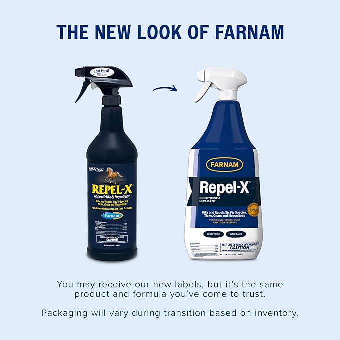 Farnam Repel-X Ready-To-Use Fly Spray, Insecticide And Repellent For Horses And Dogs, 32 Fluid Ounces, 1 Quart Bottle With Trigger Sprayer