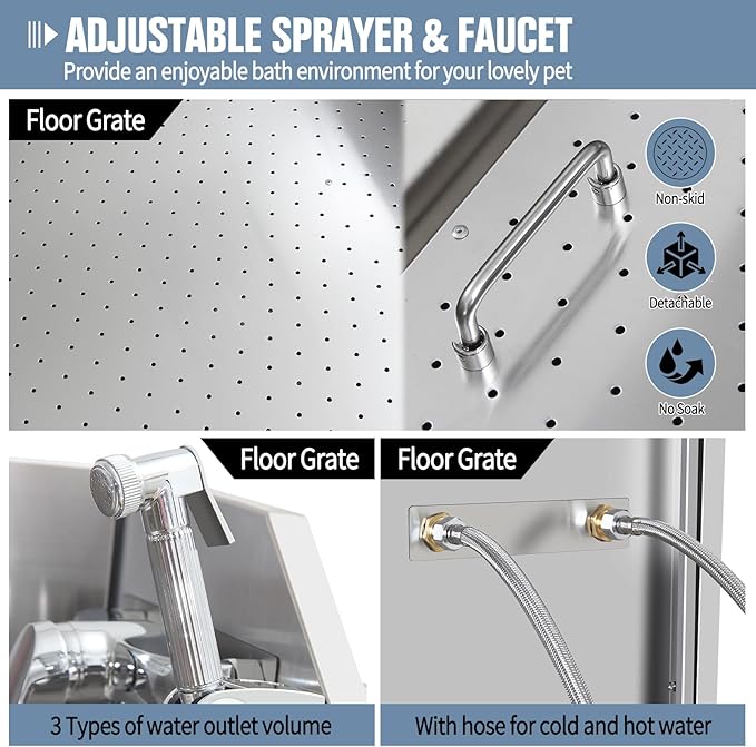 38" Dog Bathing Station, Professional Dog Washing Station Stainless Steel Dog Grooming Tub for Home,Equipped with Three Anti-Slip Steps, Removable Door, Pet Wash Station for Pet,R-RAMP