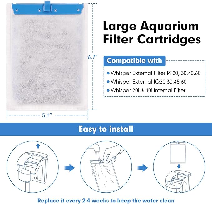 fishkeeper 10 Pack Large Filter Cartridges Compatible with Tetra Whisper Bio-Bag Filters Replacement Filter Cartridges for Whisper Power Filters 20i/40i /IQ20/30/45/60 PF20/30/40/60(Ready to Use)