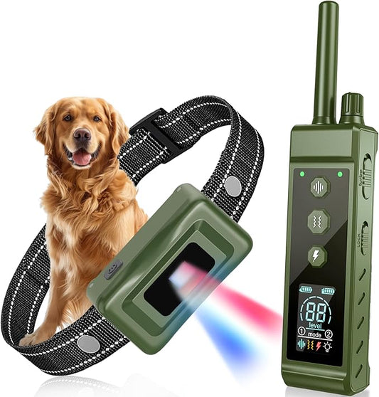 Shock Collar for Dogs - 4265ft Waterproof Training Collar with Flashing Light for Small Medium Large Dogs with Rechargeable Remote, Beep (1-8), Vibration(1-16), Safe Shock(1-99) (Green)
