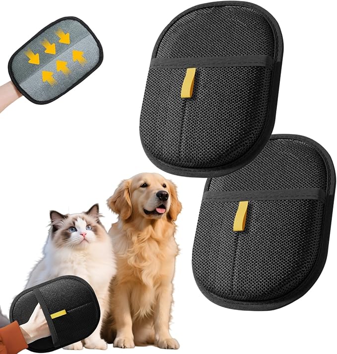 2Pcs Pet Hair Removal Gloves for Dogs and Cats, 2025 Upgraded Electrostatic Magic Hair Remover Glove,Reusable for Couch, Car Seat, Clothing, Carpet, Furniture & Bed Sheets(Black)