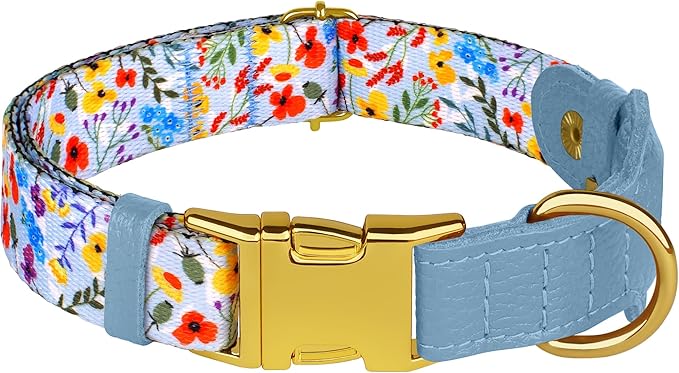 AirTag Dog Collar for Small Medium Large Breed - Adjustable Cute Pattern Dog Collar with Airtag Holder - Soft Leather Tracker GPS Apple Air Tag Pet Collars (Small, 12"-15" Neck Fit, Floral)