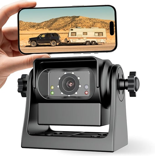 EWAY WiFi Magnetic Hitch Wireless Backup Rear/Front View Camera Rechargeable Battery for Easy Hitching of Gooseneck Horse Boat Travel Trailer/Fifth Wheels/RV/Camper Reverse for iPhone iPad Android