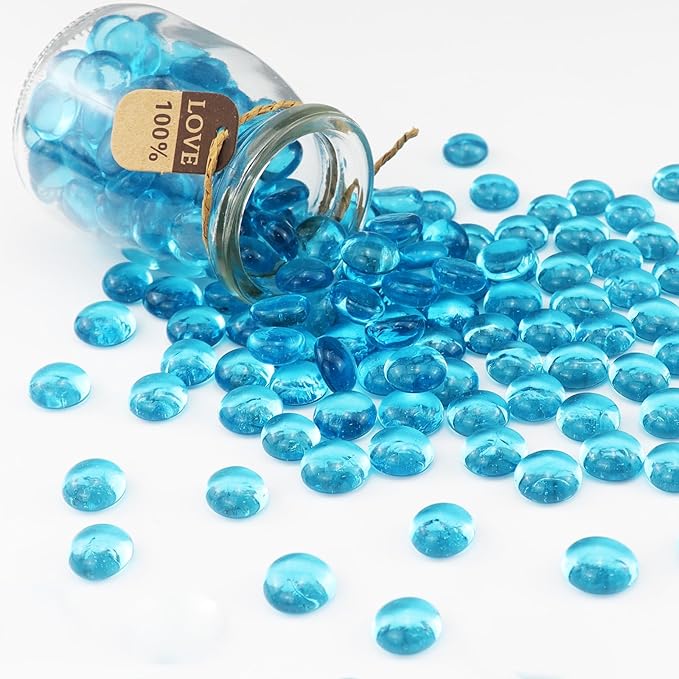 2.16LB Glass Beads Vase Filler Aquarium Gravel Decor Flat Glass Marbles Gems Pebbles Fish Tank Rocks Home Decorative Art Craft - Light Blue