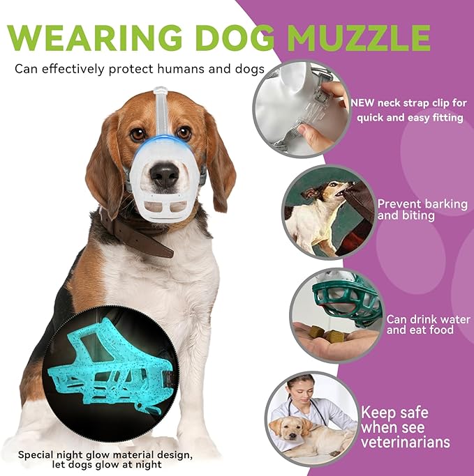 Glow-in-The-Dark Dog Muzzle, Basket Muzzle for Small Medium Large Dogs,Anti-Biting Chewing, Lightweight Cage Design,Allows Drinking & Panting,for Grooming & Training (Transparent Size L)