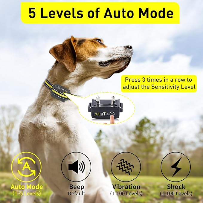 PetJoy Automatic Bark Collar for Dogs - Shock Collar with Remote and Auto Modes, Bark Training Combo - Level 1-5, 3300 Ft Range