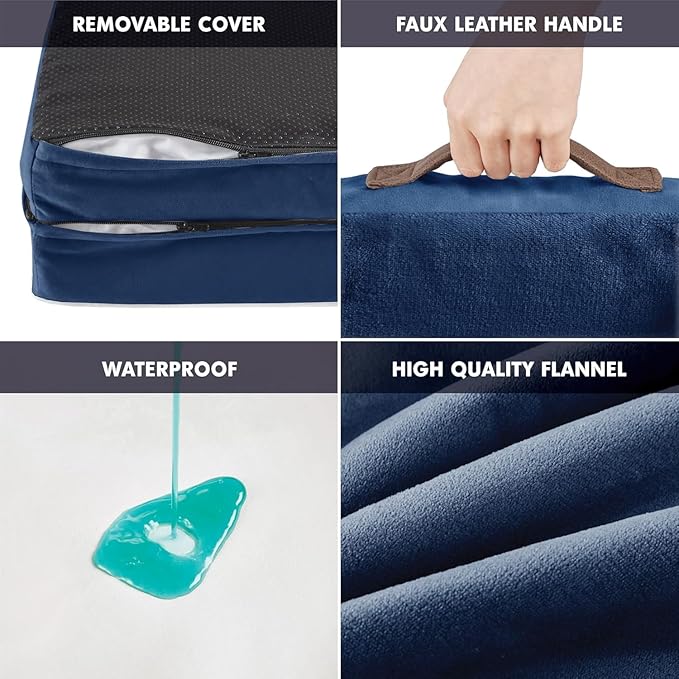 Friends Forever Orthopedic Dog Bed, Bolster Dog Bed with Memory Foam Pet Couch Sofa and Removable Washable Cover, Ally Navy, 42x32x7