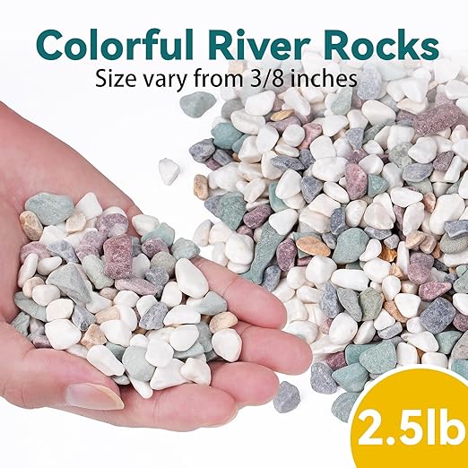 2.5 lbs Natural Pea Gravel Pebbles for Aquarium, Fish Tank, 3/8 inch Decorative Pebbles for Indoor Plants, Succulent, Bamboo, Vase, Drainage Rocks for Potted Plants, Top Dressing, Mixed Color