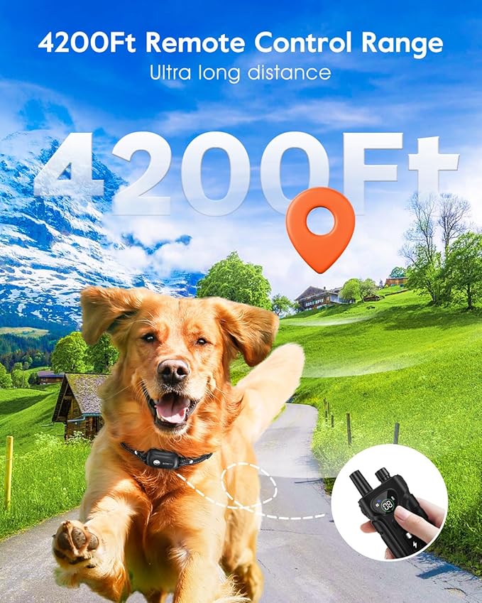 SLOPEHILL Dog Shock Collar,4200FT Dog Training Collar with Remote,IPX8 Waterproof E-Collar with Beep,Vibration,Shock,Flash Light,No Shock Mode,Electric Shock Collar for Small Medium Large Dogs,Black