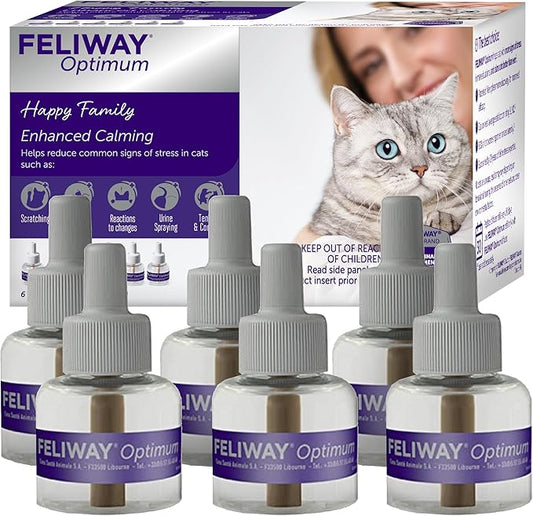 FELIWAY Optimum 6 x 30 Day Cat Calming Refills for Pheromone Diffuser, 6 x 48ml Value Pack - Helps Reduce Common Signs of Stress in Cats & Kittens, Enhanced Calming