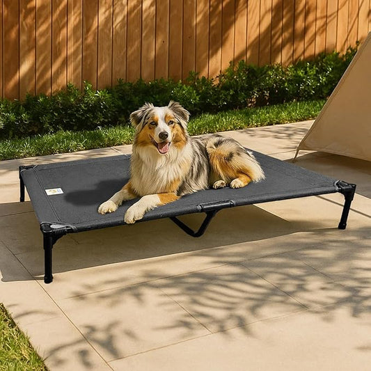 Sytopia Canvas Elevated Dog Bed, Durable Chew Proof Outdoor Raised Pet Cot for Large Dogs 42 in, Waterproof, Breathable, Portable, Washable, Easy Assembly, Sturdy Frame for Camping & Travel, Dark Grey