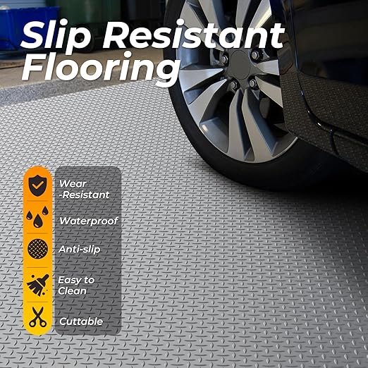 Geemax 7.8 x 18 FT Garage Floor Mats for Under Car, 2.8mm Thickened Rubber Garage Flooring Roll, M Size 140.4 SQFT Garage Car Mat for Mid-Size SUVs, Sports Car