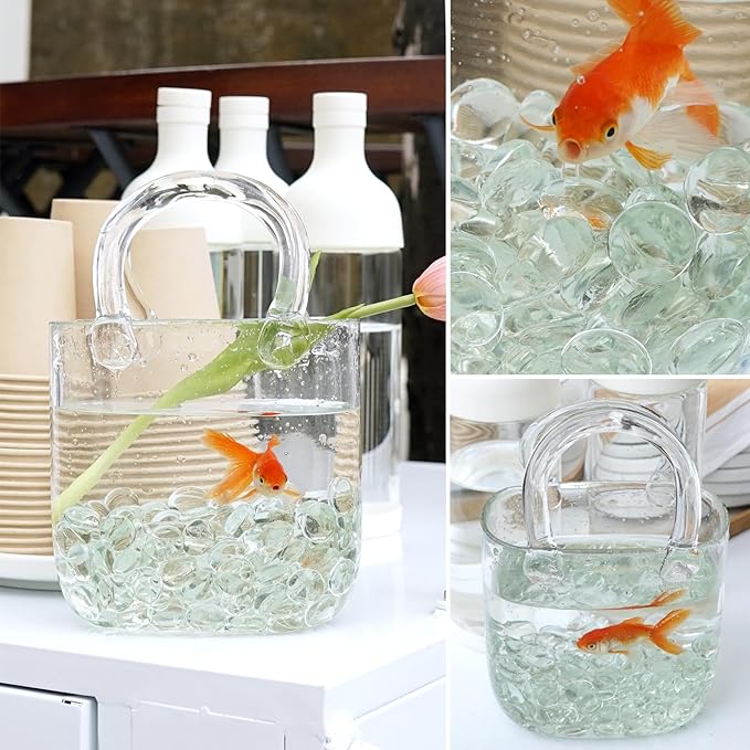 2LB Clear Flat Glass Marbles for Vases, Gemstone Beads Vase Filler Decorative Glass Pebbles for Fish Tank, DIY Crafts, Aquarium Decor Rocks