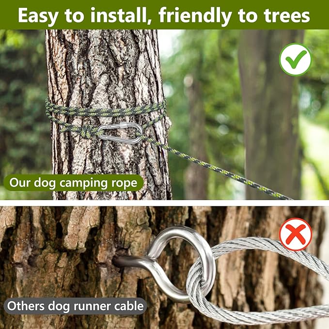 Tresbro Dog Camping Leash, 50ft/75ft/100ft Trolley System for Dogs up to 300lbs, Portable Lightweight Dog Runner Lead for Yard, Reflective Tie Out Cable for Camping, Courtyard, Park, Outside