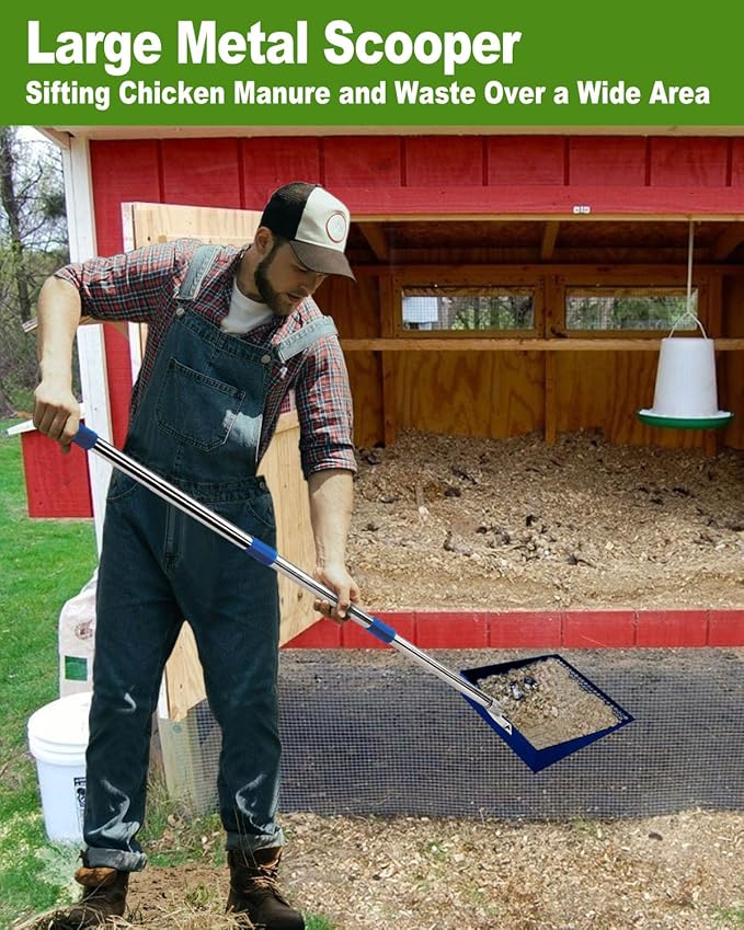 Large Chicken Poop Scooper, Chicken Coop Accessories,Metal Litter Scooper For Chicken,Chicken Coop Cleaning Tools,Heavy Duty Poop Shovel For Chicken Coop Accessories,Chicken Coop Must Haves (Blue)