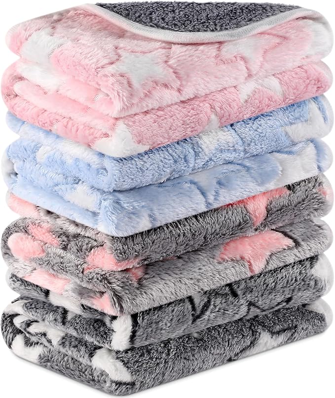 4 Pcs Waterproof Guinea Pig Blankets Washable Small Animal Fleece Bedding Absorbent Guinea Pig Cage Liners Reusable Pet Pee Pad Sleep Mat Pad Cover for Hamster Ferret (Cute Star Pattern, 24 x 16 Inch)