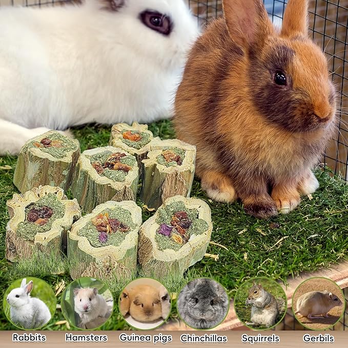 Fhiny Rabbit Chew Toys Natural Baked Papaya Wood Bunny Molar Treats Contain Alfalfa Grass Apple Carrot and Purple Sweet Potato Filling for Hamsters Guinea Pigs Chinchillas Teeth Grinding(0.22 lb)