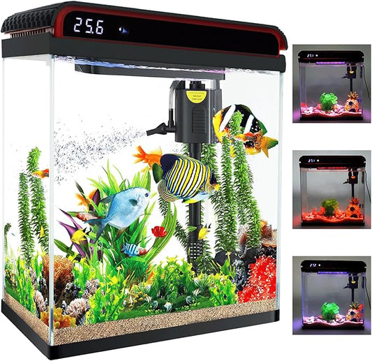 20 Gallon Fish Tank, Large Betta Tank with Glass Aquarium Starter Kits Self Cleaning with 3 Types of LED Lights and Filter Water Pump, Ultra Quiet Decoration Kids Room Gift Decor