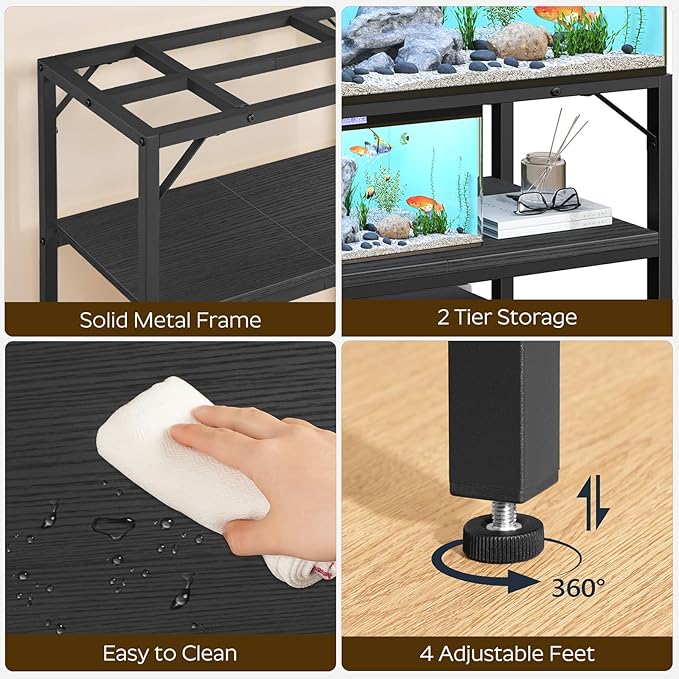 40-50 Gallon Fish Tank Stand, Aquarium Stand with 2-Tier Storage Shelves, Heavy Duty Breeder Turtle Terrarium Stand Rack for Home Office, 36.2" L x 18.9" W x 24.4" H, Black FTBK4001