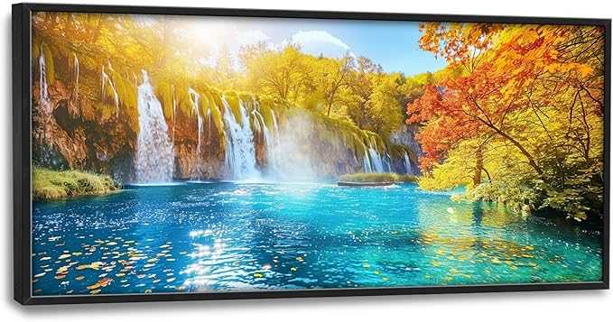 Extra Large Waterfall Lake Framed Wall Art for Living Room,Oversized Fall Autumn Tree Landscape Pictures Wall Decor,Nature Canvas Print Painting Modern Artwork Bedroom Office Bathroom 60L" x 30W"