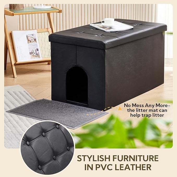MEEXPAWS Cat Litter Box Enclosure Furniture Hidden, Cat Washroom Bench Storage Cabinet | Extra Large 35.4'' x 19.7'' x 19.7''| Dog Proof | Waterproof Inside/Easy Clean | Easy Assembly | Odor Control
