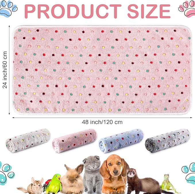 4 Pcs Waterproof Guinea Pig Blankets Washable Small Animal Fleece Bedding Absorbent Guinea Pig Cage Liners Reusable Pet Pee Pad Sleep Mat Pad Cover for Hamster Ferret