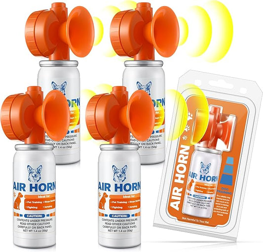 Air Horn, 1.4 oz 120 dB Loud Pet Trainer to Stop Dog Attacking Barking Fighting Jumping, Coyotes Air Horn for Safety, Protect Yourself & Pet While Walking, Orange(4 Pack)