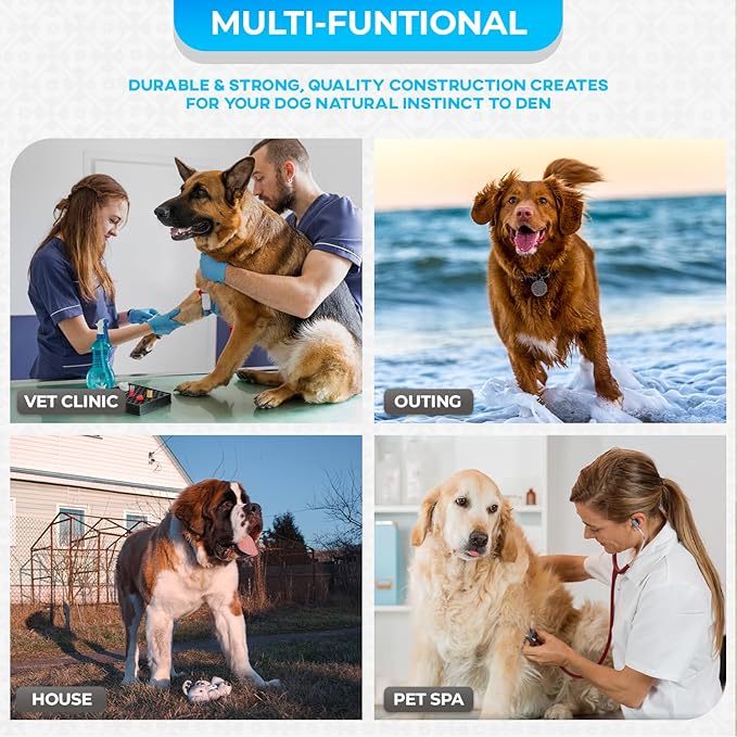 FDW Dog Crate for Large Dogs 42 Inch Folding Metal WirePet Cage Double Door W/Divider Panel Indoor Outdoor Kennel Leak-Proof Plastic Tray,Blue