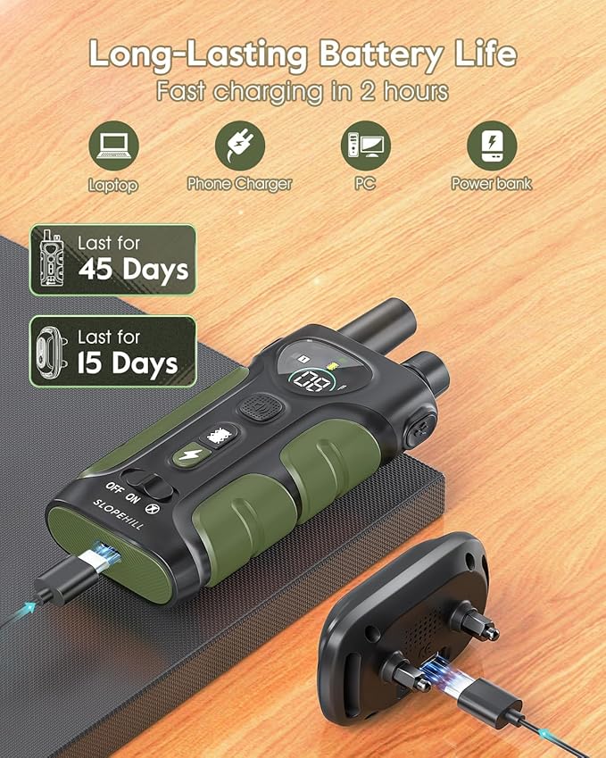 SLOPEHILL Dog Shock Collar,4200FT Dog Training Collar with Remote,IPX8 Waterproof E-Collar with Beep,Vibration,Shock,Flash Light,No Shock Mode,Electric Shock Collar for Small Medium Large Dogs,Green