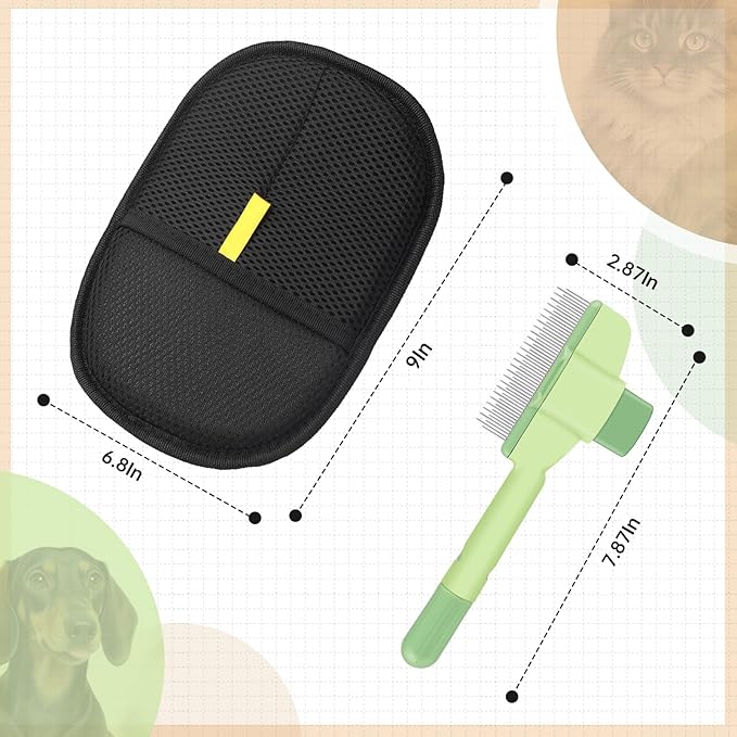 Flea Comb and Pet Hair Removal Glove for Cats & Dogs Brush for Shedding Pet Hair Removal Comb with Long & Short Stainless Steel Teeth for Deshedding & Clothing/Couch/Furniture/Carpet/Car Seat