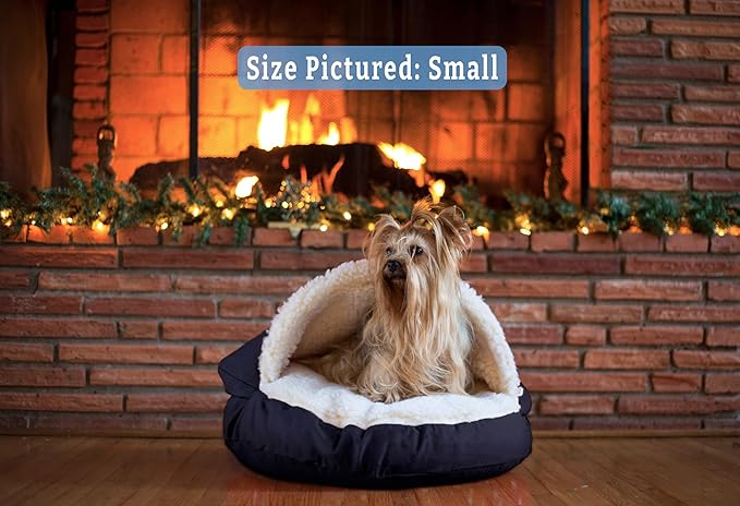 Snoozer Classic Poly-Cotton Cozy Cave Pet Bed, Large, Navy