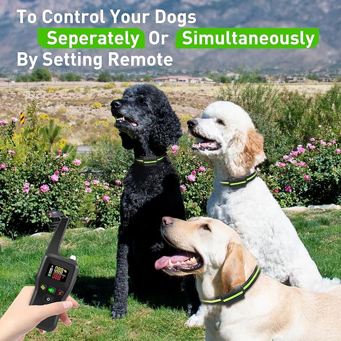 PetJoy Automatic Bark Collar for 3 Dogs, Auto Bark and Training Collar Combo, Shock Collar with Remote and Auto Modes, Shock Collar with Auto Mode (Level 1-5) - Remote 3300 Ft