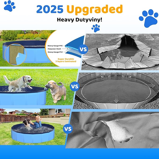 87" x 12" Foldable Dog Pool - Collapsible Hard Plastic Kiddie Pool for Dogs & Kids, Non-Slip Pet Bath Tub for Outdoor Backyard Use, Lightweight & Portable (Blue)