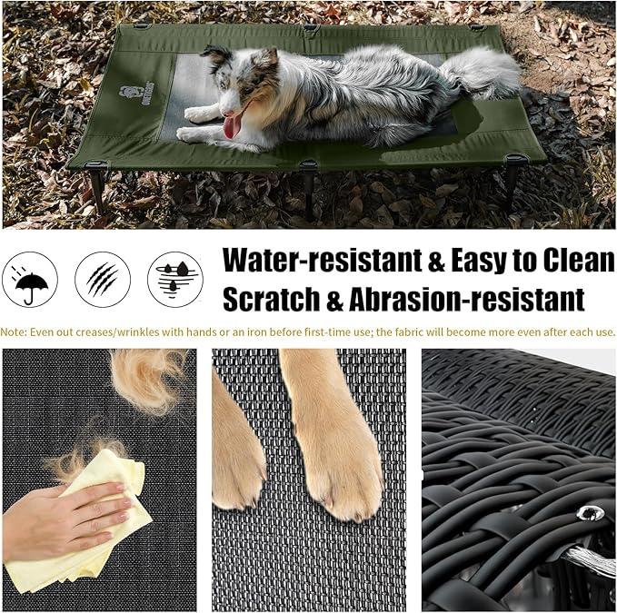 ONETIGRIS Elevated Dog Bed, Outdoor Dog Cod Large Raised Dogs Bed with Chew Proof Mesh, No-Slip Portable Dogs Cot Bed for Indoor & Outdoor Portable (Green, Medium)