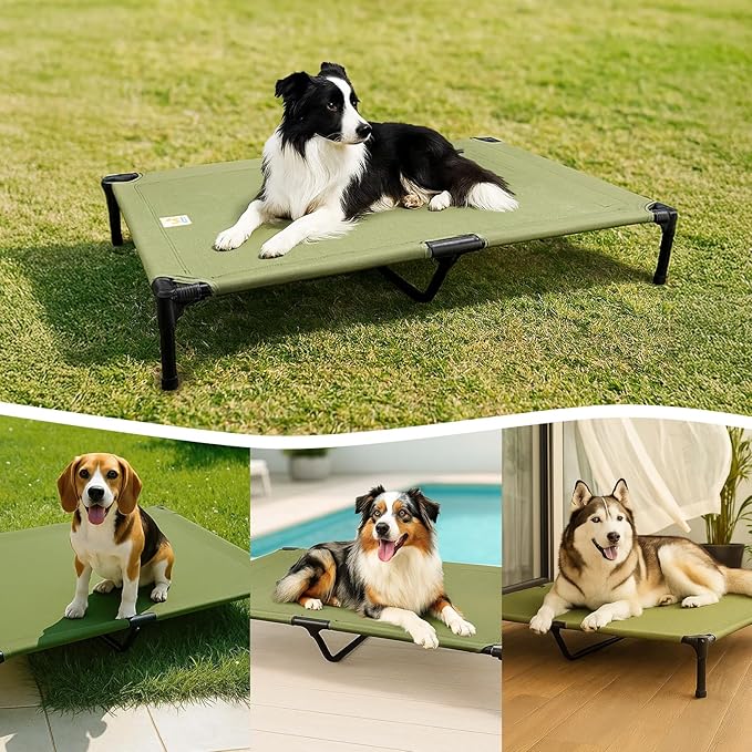 Sytopia Canvas Elevated Dog Bed, Durable Chew Proof Outdoor Raised Pet Cot for Large Dogs 42 inch, Waterproof, Breathable, Portable, Washable, Easy Assembly, Sturdy Frame for Camping & Travel, Green