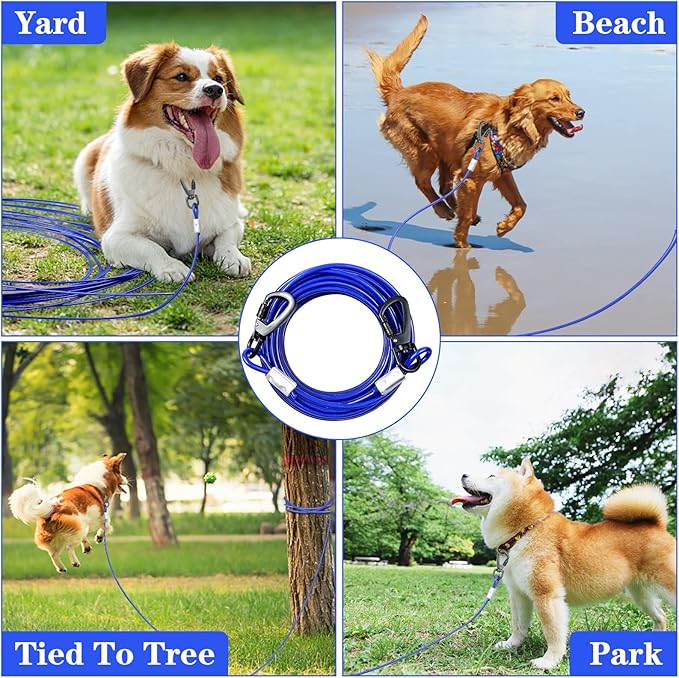 Heavy Duty Tie Out Cable for Large Dogs - 30FT Chew Proof, Up to 250lbs, Durable for Yard or Camping