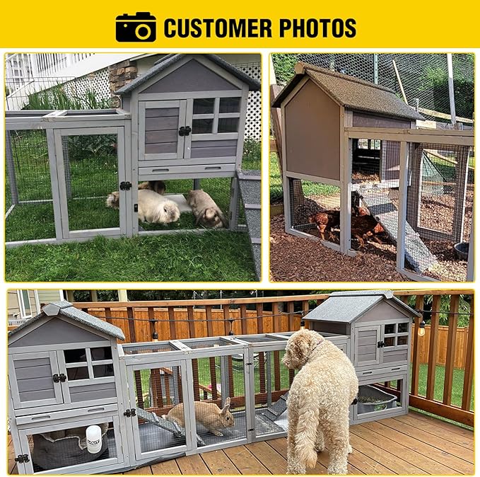 Aivituvin Rabbit Hutch Indoor Bunny Cage Outdoor with Run Chicken Coop Guinea Pig House with Waterproof Asphalt Roof,No Leakage Pull Out Tray